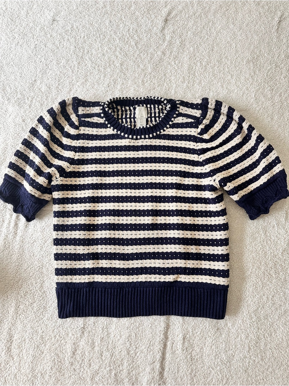 Joie Striped Navy and Cream Short-Sleeve Sweater - Women